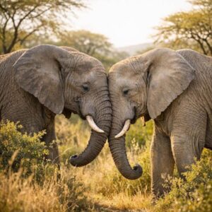 Two elephants having a private conversation